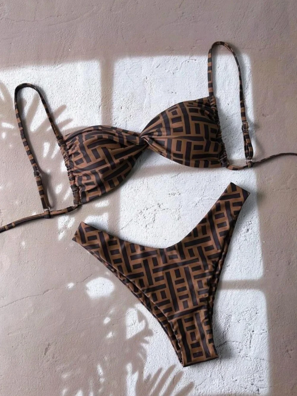 SHEIN Brown Geo-Print Bikini Set